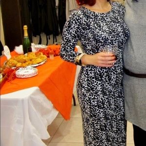 Midi black and white print dress.